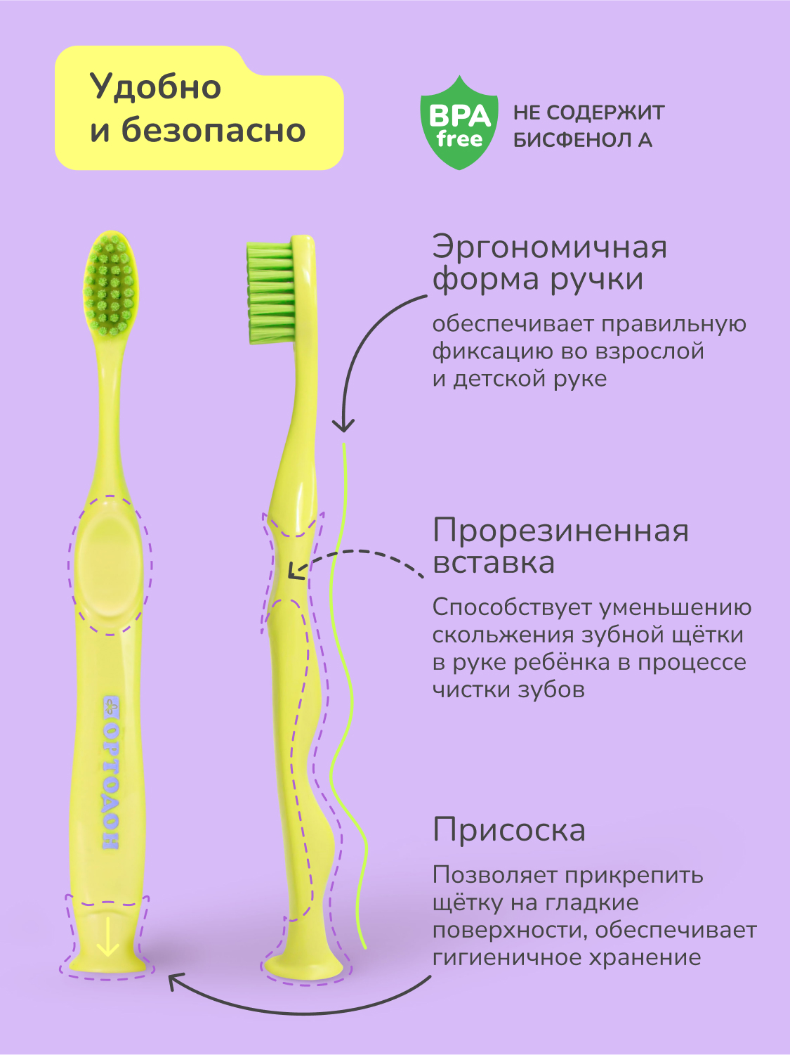 Зубная щётка для детей ОРТОДОН® Smile professional 1-8 лет, мягкая, жёлтая